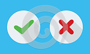 Yes and No check marks on circles. Vector illustration.